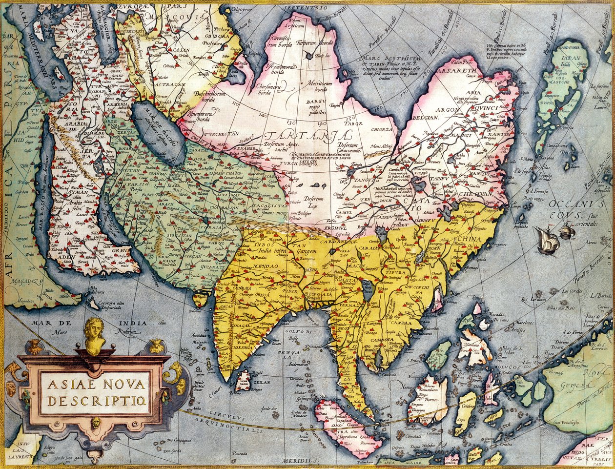 アジア：ニューギニアの一部を含む日本と東インド諸島を含む大陸の地図、1580年頃 作： アブラハム・オルテリウス
