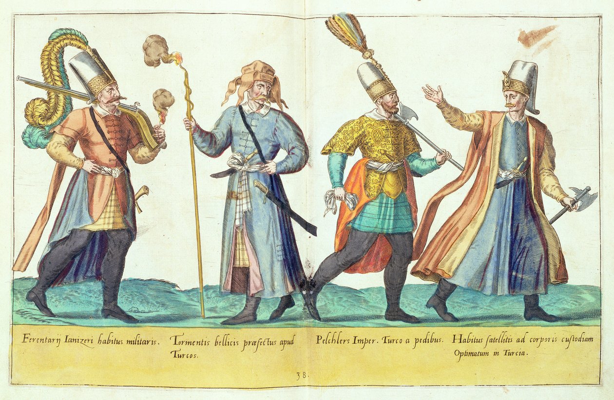 ケルンで出版された「オムニアムポーンジェンティウムイマジンズ」の16世紀の衣装、1577年（手描きの彫刻） 作： アブラハム・ド・ブルーイン
