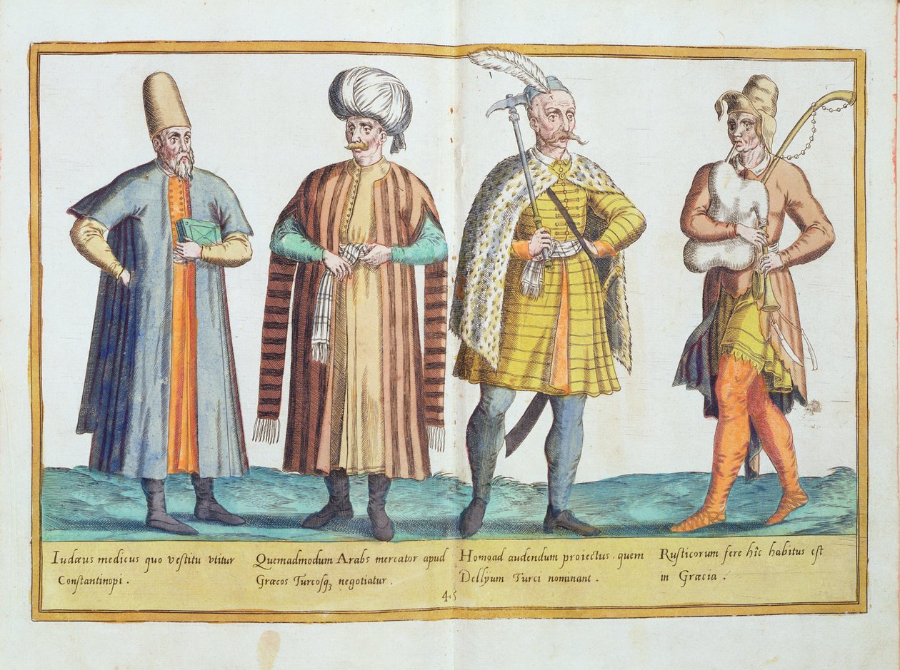 ケルンで出版された「オムニアムポーンジェンティウムイマジンズ」の16世紀の衣装、1577年（手描きの彫刻） 作： アブラハム・ド・ブルーイン
