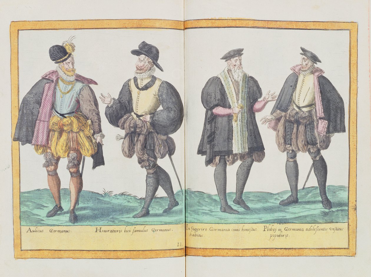 1577年にケルンで出版された「オムニアムポーンジェンティウムイマジンズ」の16世紀の衣装（手塗りの彫刻） 作： アブラハム・ド・ブルーイン