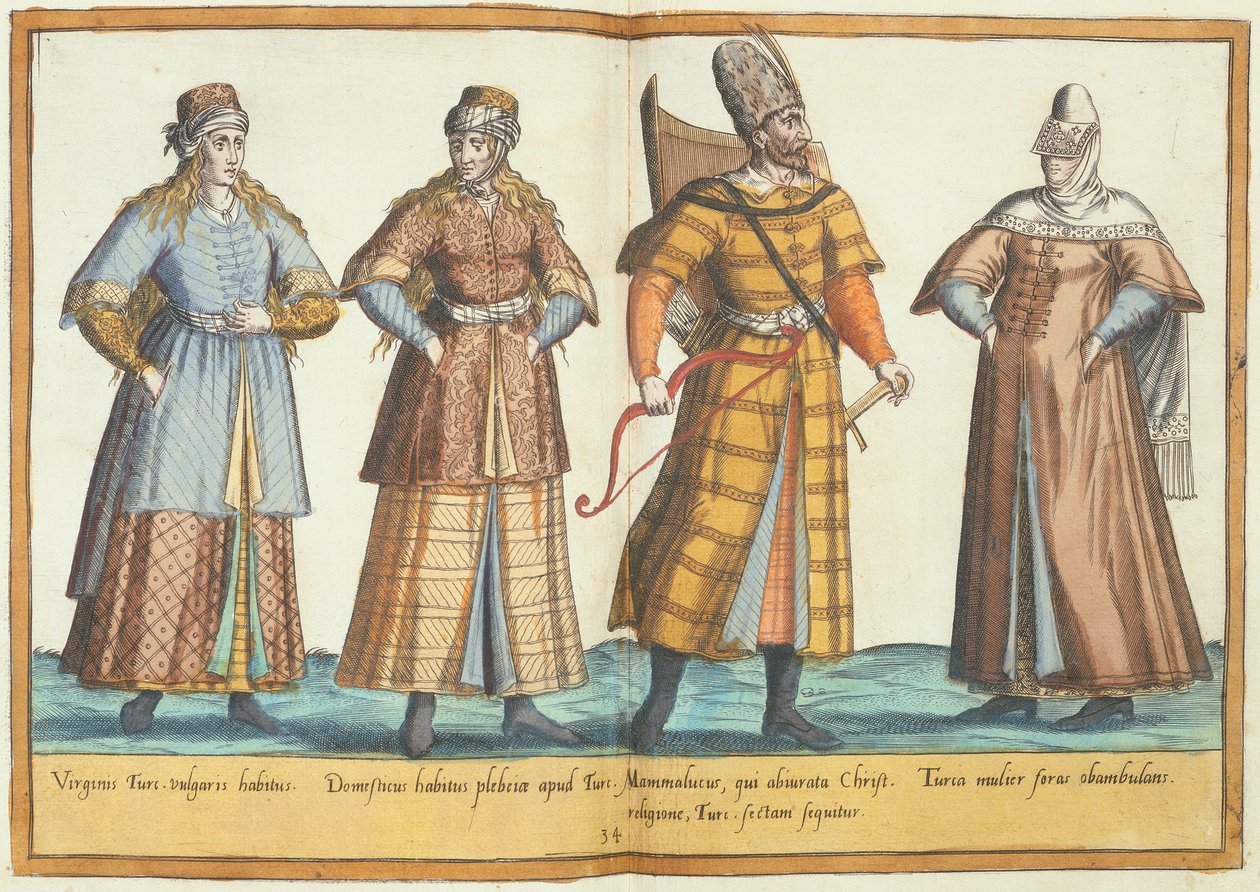 1577年にケルンで出版された「オムニアムポーンジェンティウムイマジンズ」の16世紀の衣装（手塗りの彫刻） 作： アブラハム・ド・ブルーイン