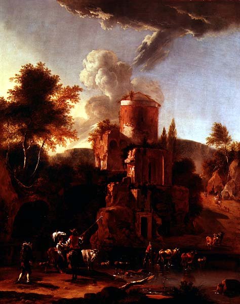 廃墟のあるイタリアの風景 作： アブラハム・ヤンス・ベジン