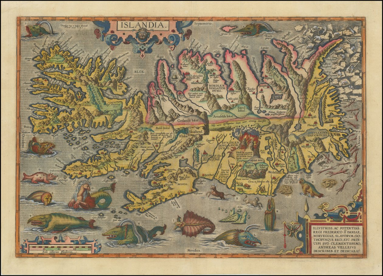 1591年、アブラハム・オルテリウスによるアイスランドの地図 作： アブラハム・オルテリウス