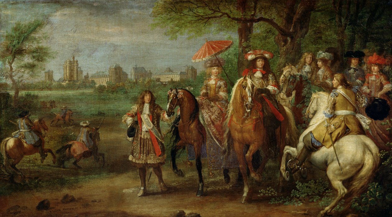 1669年にオーストリアのルイ14世（1638-1715）とマリアテレザ（1638-83）と一緒にヴァンセンヌ城の眺め 作： アダム・フランス・ファン・デル・ミューレン