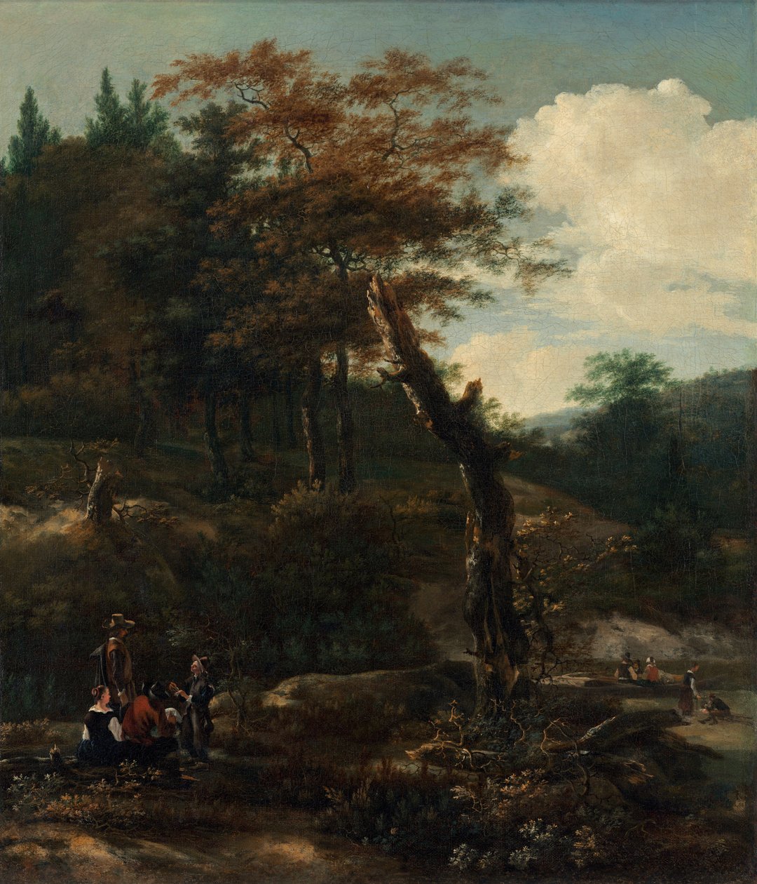 1640年代後半の旅行者のいる樹木が茂った風景。 作： アダム・ピナッカー