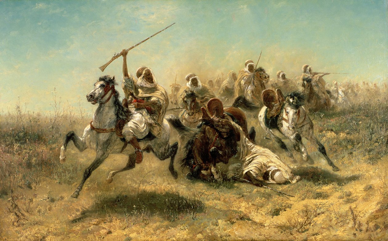攻撃に対するアラブの騎手、1869 作： アドルフ・シュライアー