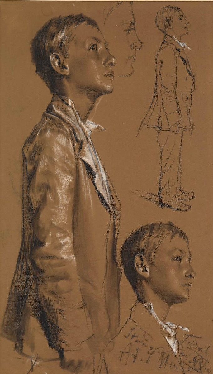 立っている若い男の後のモデル研究 作： アドルフ・メンゼル