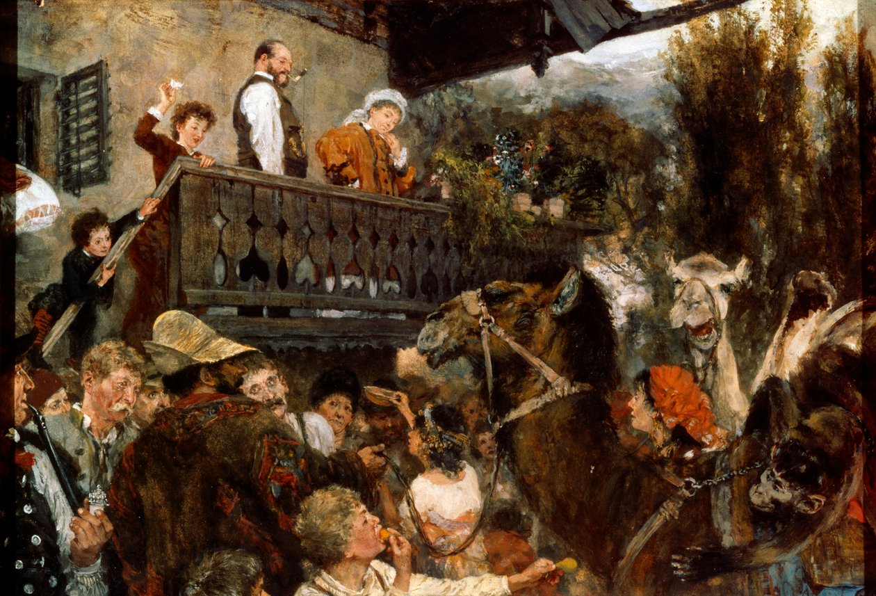 1884年、パルテンキルヒェンの巡回サーカスカメラマン。 作： アドルフ・メンゼル