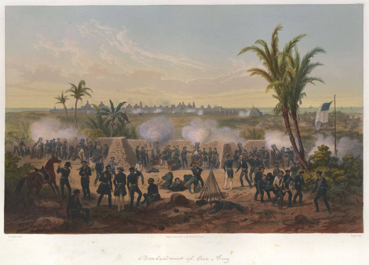 メキシコとアメリカの戦争でのベラクルス砲撃（1847年3月）。 作： アドルフジャンバプティストバイヨ