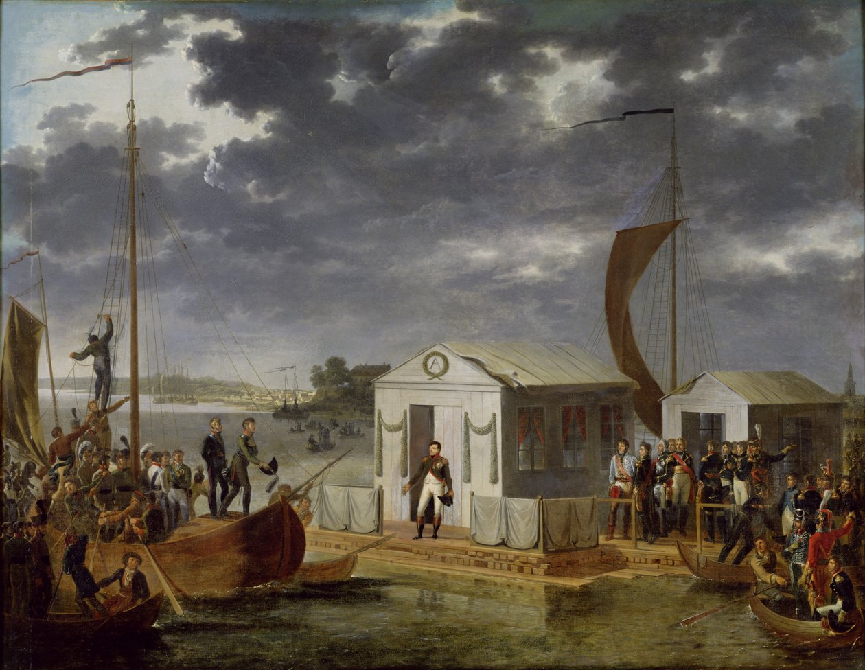 ナポレオンボナパルト（1769-1821）とロシアのアレクサンドル1世（1777-1825）がニーメンで会った、1807年6月25日、1808年 作： アドルフ・ローン