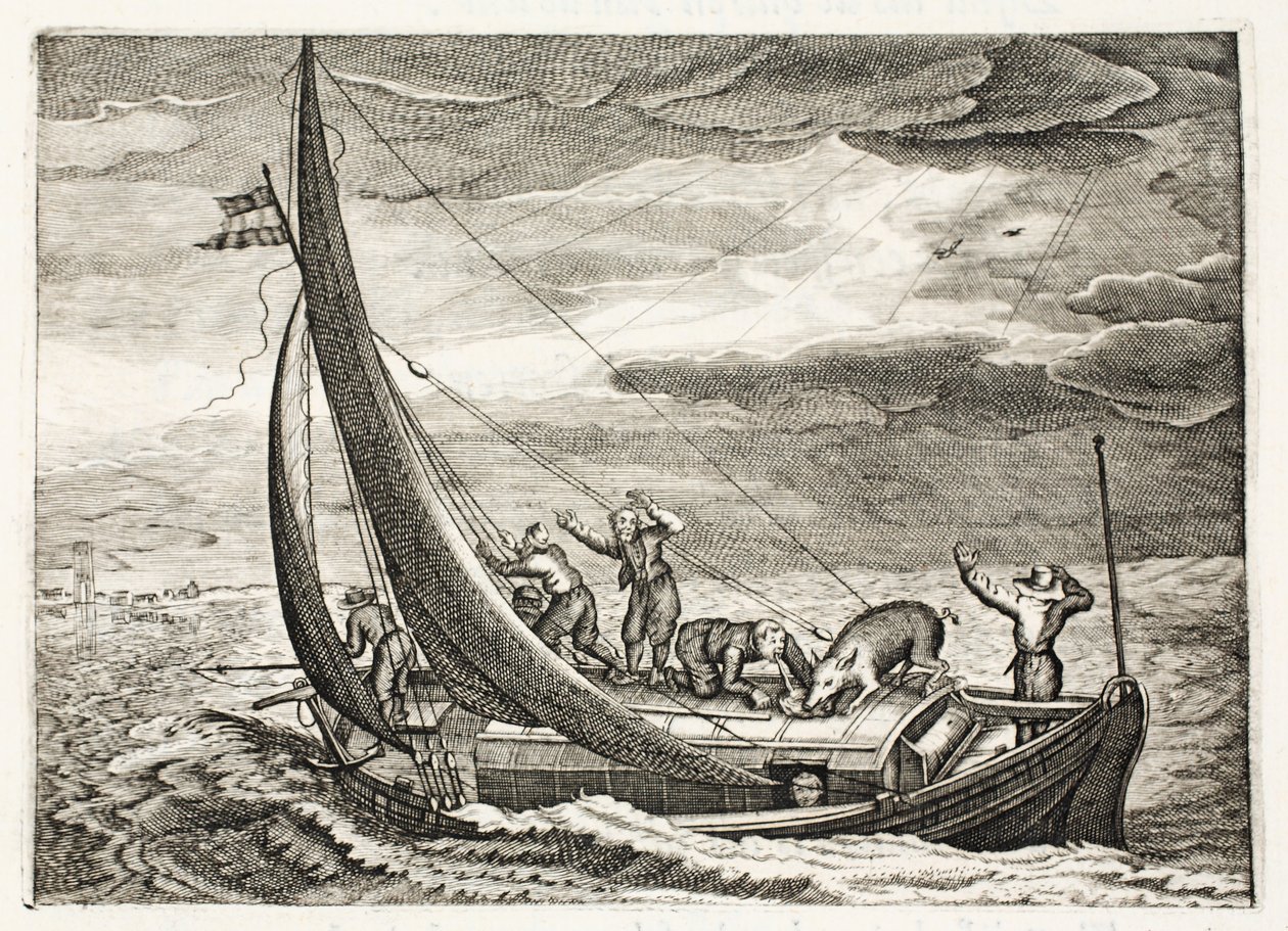 信仰の欠如した男、ヨハネス・ド・ブルーヌ（1589-1658）による「ジンネ・ヴェルクの紋章」のイラスト、ヤン・ジェイコブス・シッパー、アムステルダム、1661年 作： アドリアーン・ピーテルス・ファン・デ・ヴァン