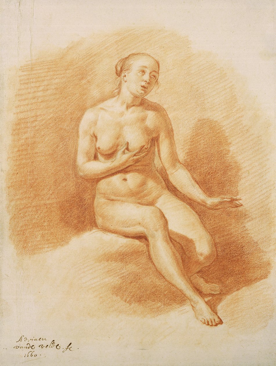 女性ヌード、1660（紙に赤いチョーク） 作： Adriaen van de Velde