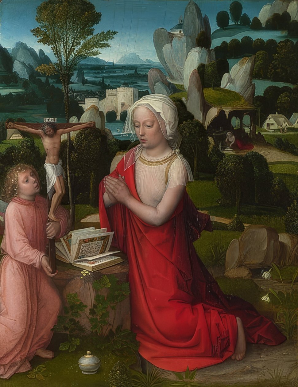 風景の中のマリアマグダレナ。 1520年頃 作： アドリアーン・アイゼンブラントまたはアイゼンブラント