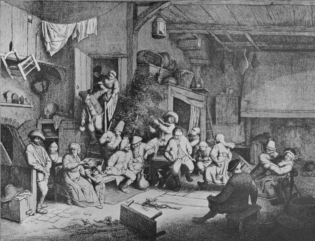 居酒屋でのダンス、1652 作： アドリアン・ヤンス。ヴァン・オスターデ