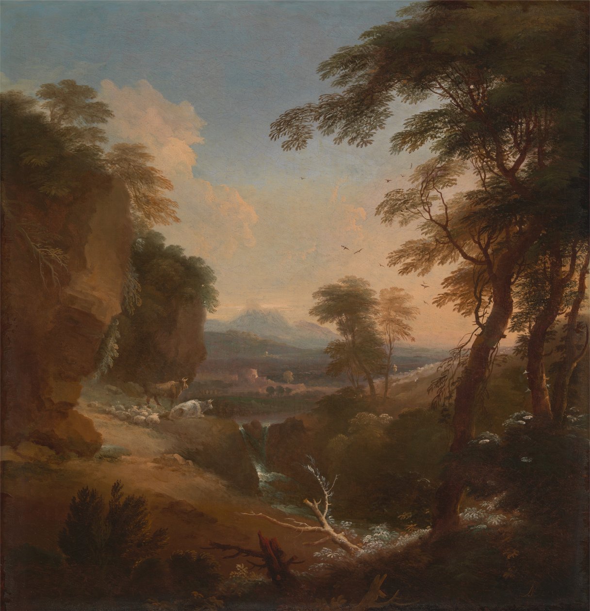 遠方の山々のある風景、カリフォルニア州。 1698年。 作： アドリアーン・ファン・ディースト