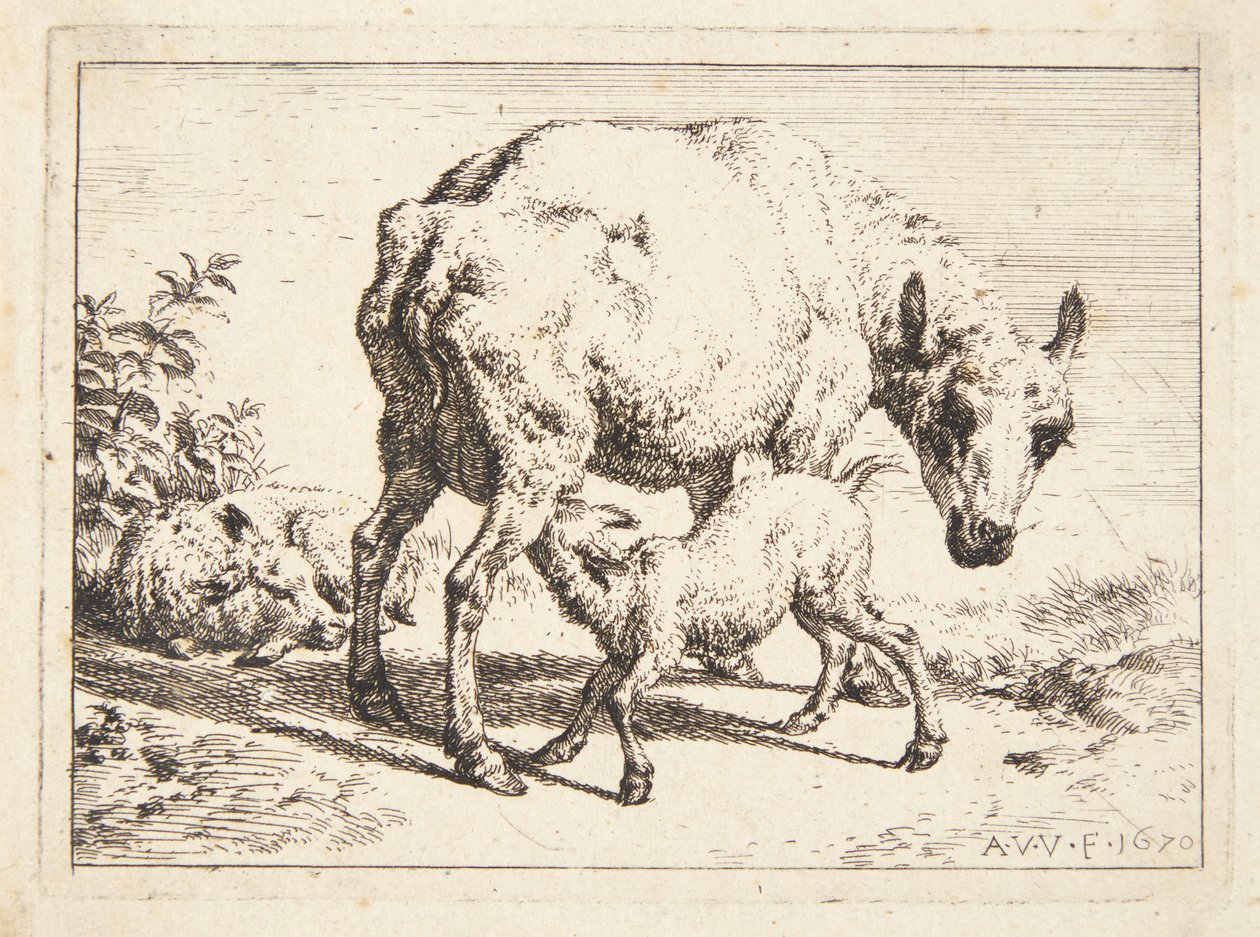 羊と 2 頭の子羊 作： Adriaen van de Velde