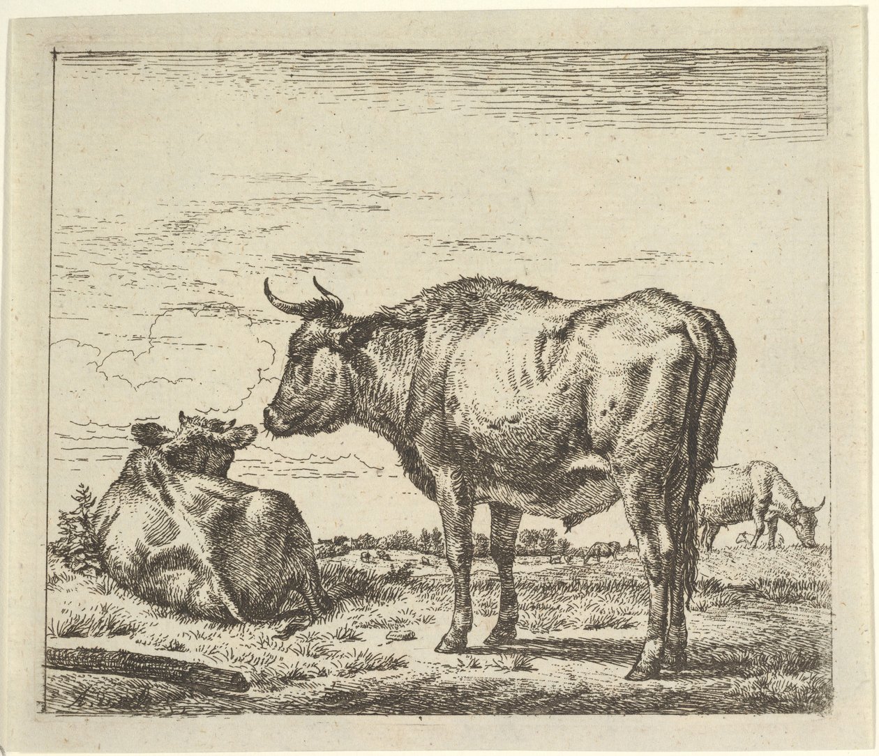 さまざまな動物のスタンディングブル。 作： Adriaen van de Velde