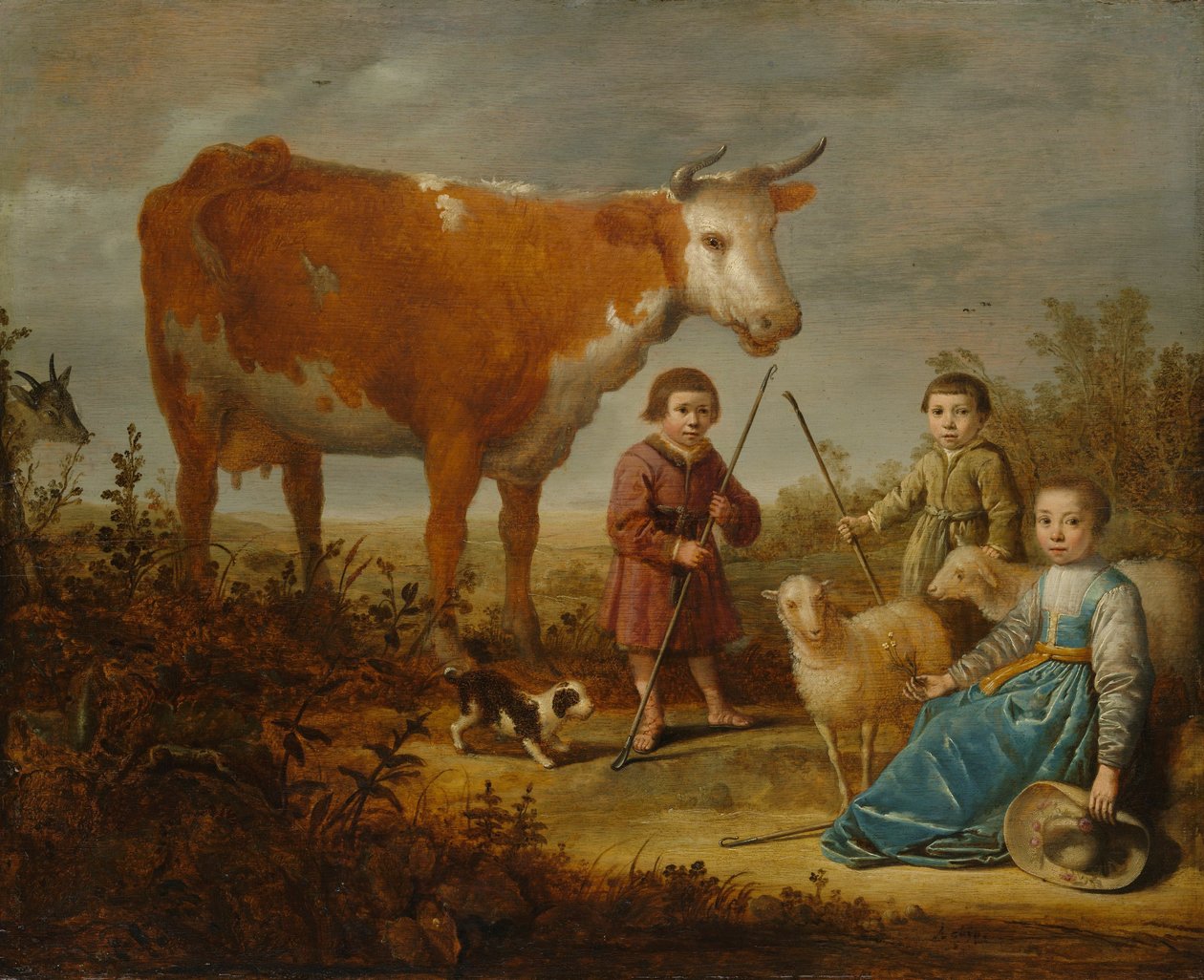 子供と牛、1635-39 作： アエルバート・カイプ