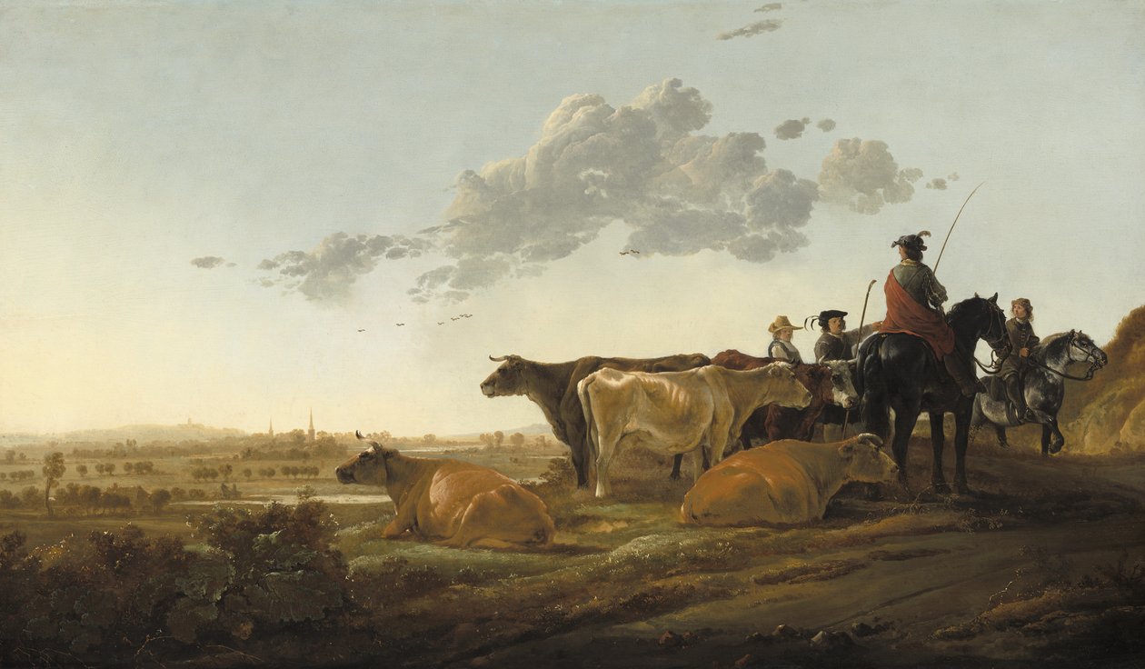 牧夫のいる風景、c.1650-52 作： アエルバート・カイプ