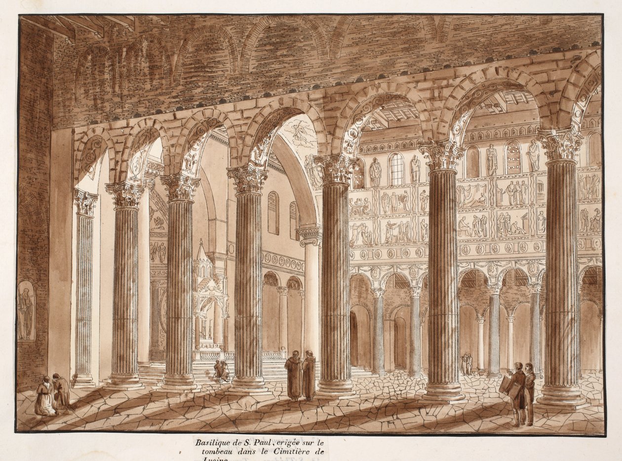 1833年、ルチナの墓地の墓の上に建てられた聖パウロ教会（茶色のウォッシュでエッチング） 作： アゴスティーノ・トファネッリ