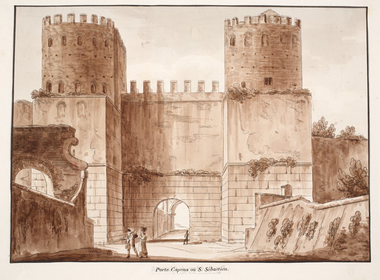ポルタカペナまたはポルタサンセバスティアーノ、1833年（茶色のウォッシュでエッチング） 作： アゴスティーノ・トファネッリ
