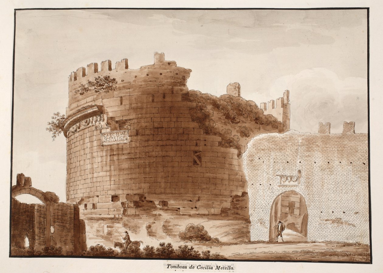 セシリアメテッラの墓、1833年（茶色のウォッシュでエッチング） 作： アゴスティーノ・トファネッリ
