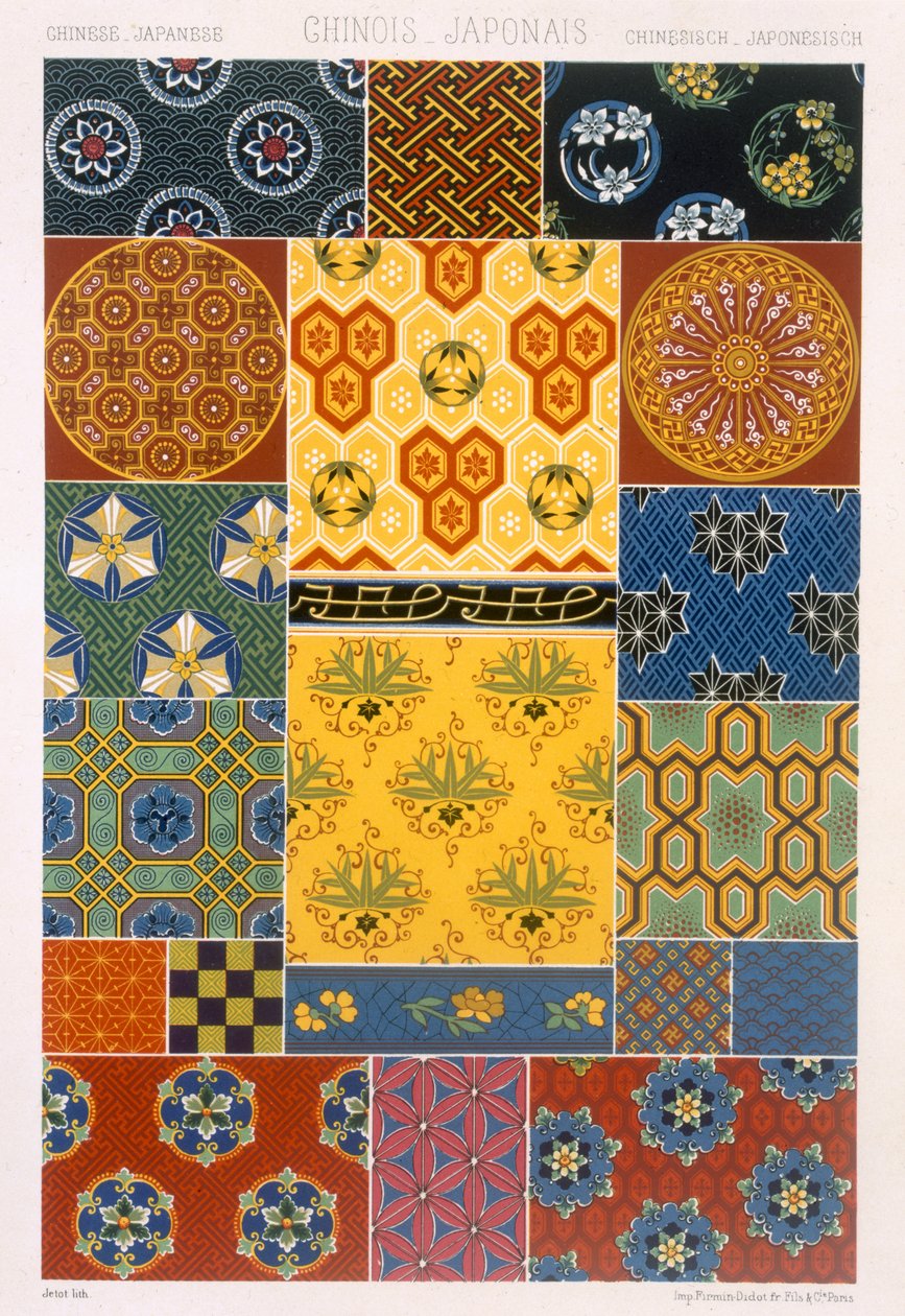 中華和風、「Polychrome Ornament」のプレートXVがパリ1869年に公開 作： アルバートチャールズアウグストラシネ