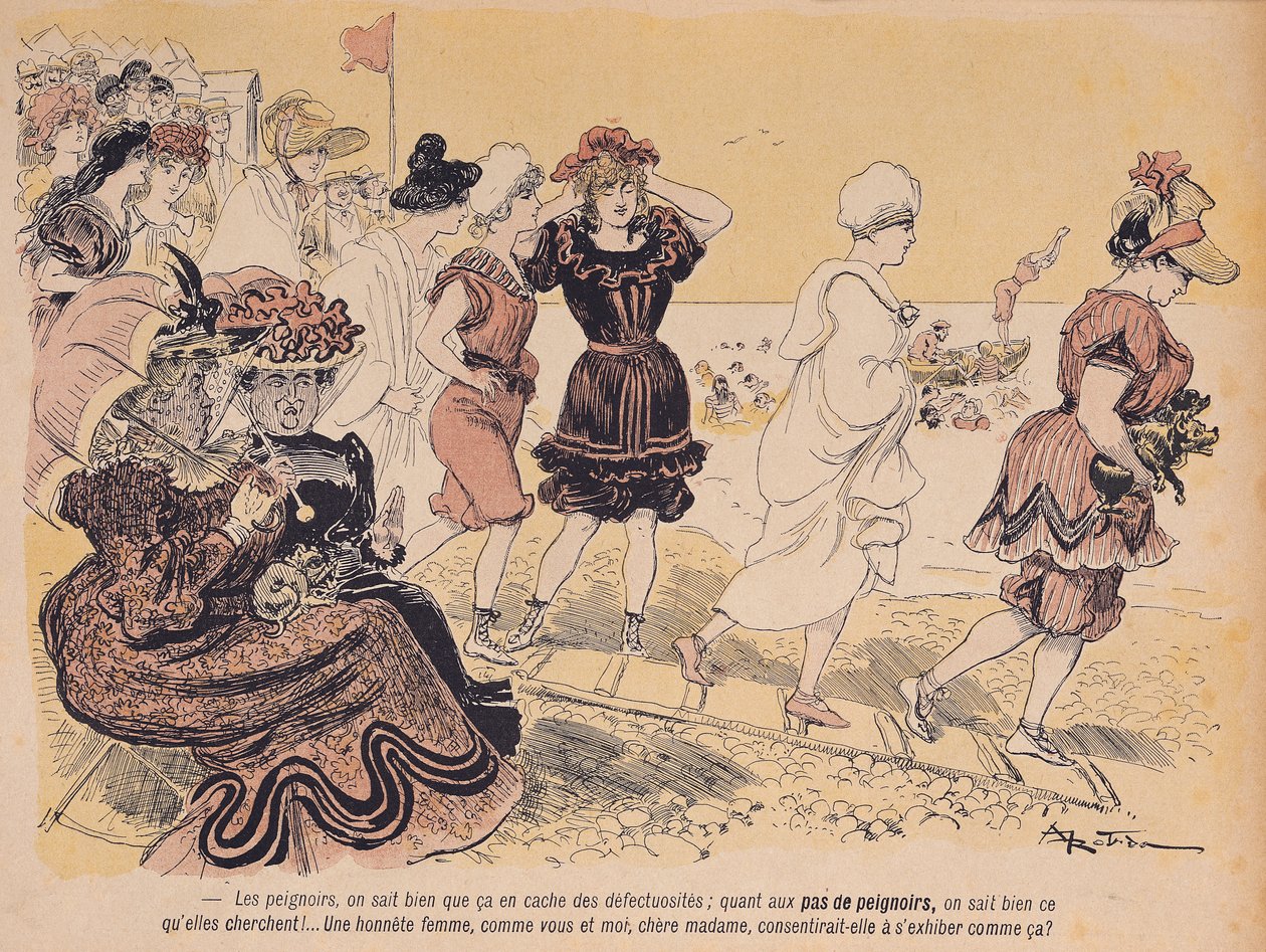 1902年8月30日、「L&39;Assiette au Beurre」からの入浴者 作： アルバート・ロビダ