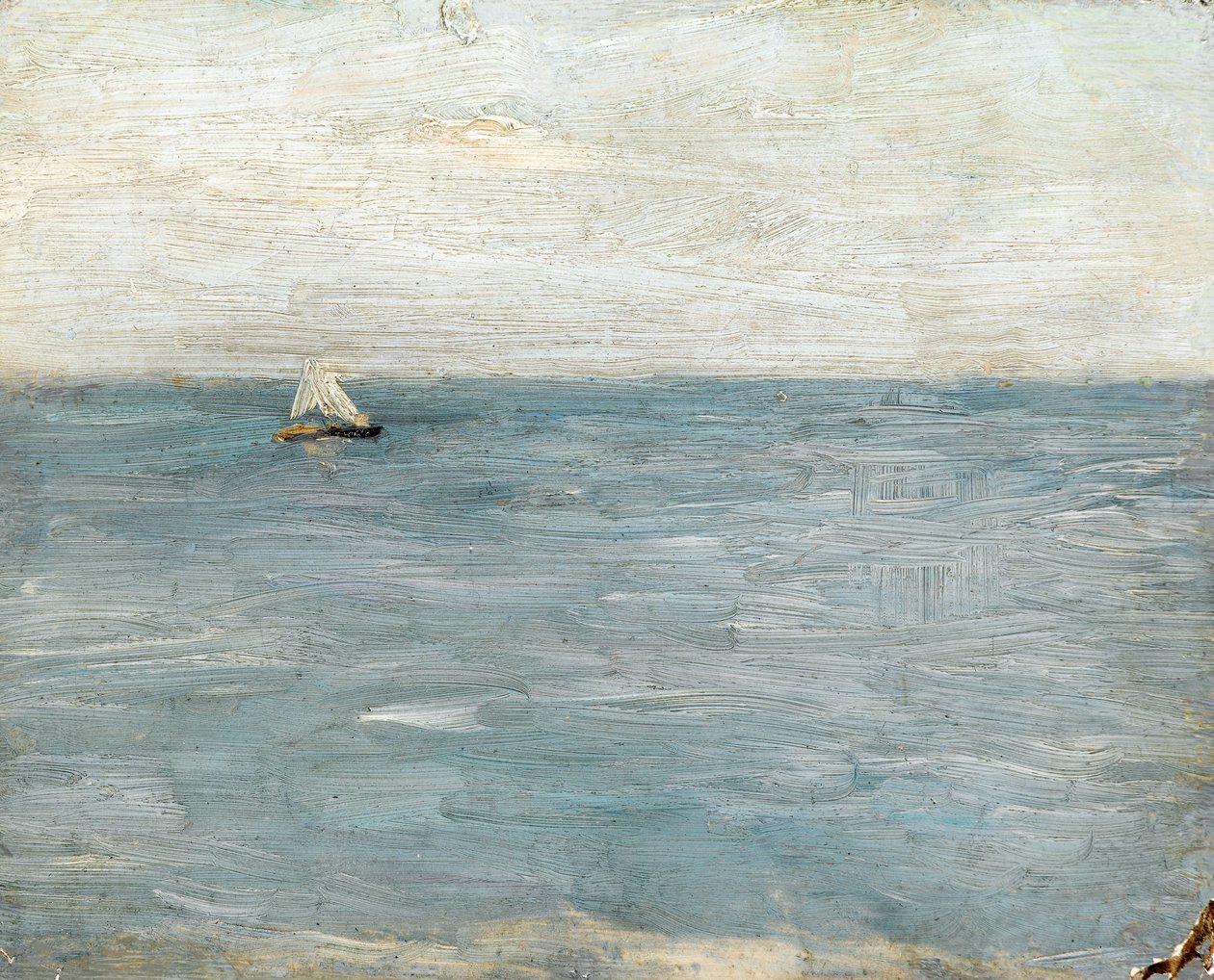 帆船と海の風景（準備されたミルボード上の油） 作： アルベール・ド・ベルエロッシュ