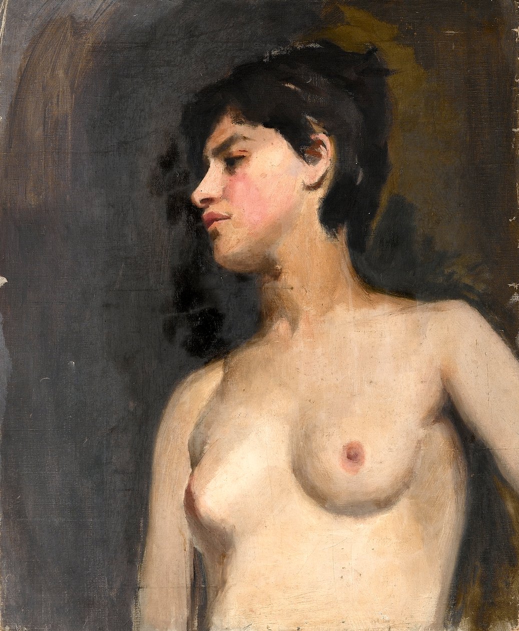 女性セミヌード、黒背景1880年頃 作： アルベール・ド・ベルエロッシュ