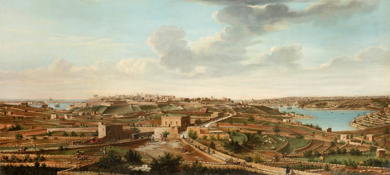 マルタのバレッタとその周辺の7つのビューのセットの1つ、c.1753 作： アルベルト・プーリーチーノ