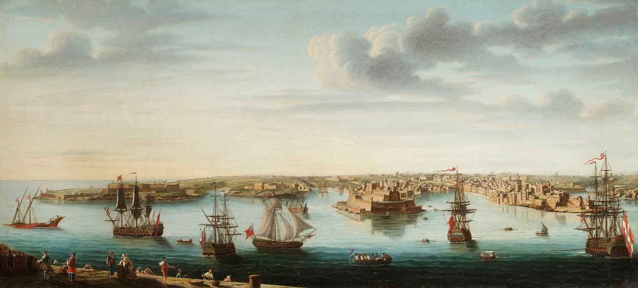 マルタのバレッタとその周辺の7つのビューのセットの1つ、c.1753 作： アルベルト・プーリーチーノ