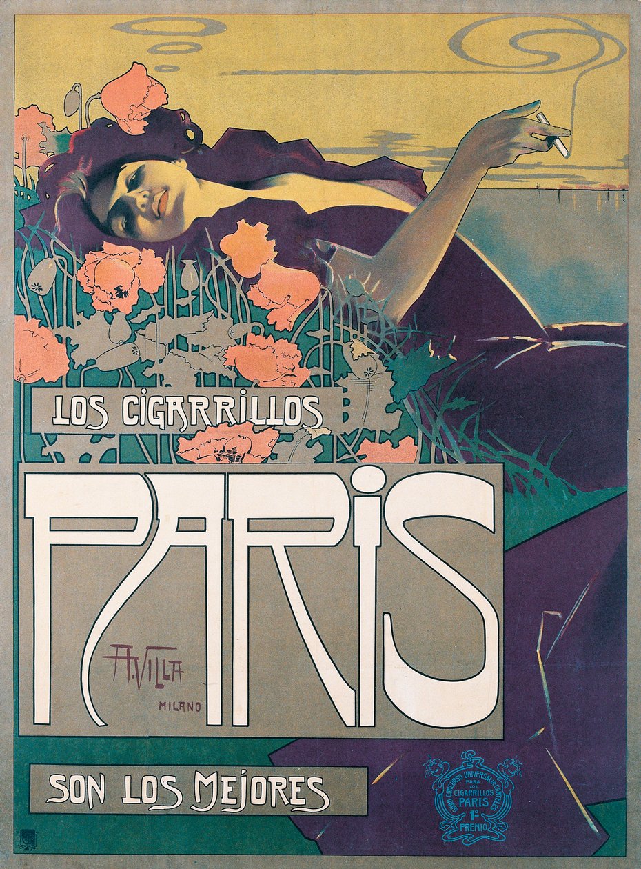 Aleardo Villa氏によるCigarettes Parisのポスター 作： アレアルドヴィラ
