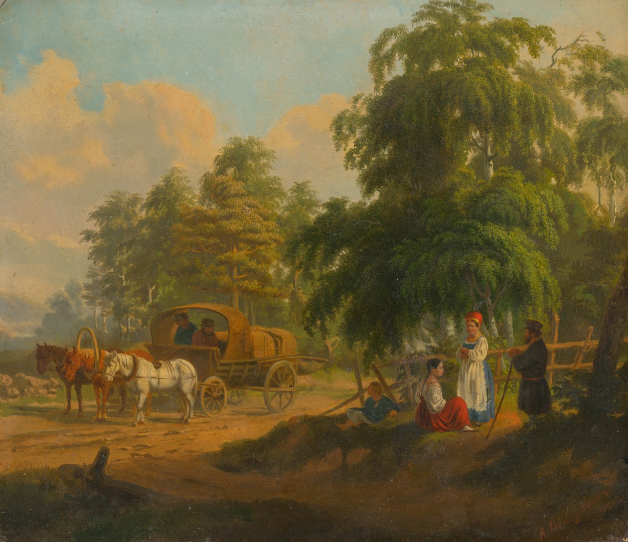ロシアのトロイカのある風景、1801年。 作： アレクセイ・ガブリロヴィッチ・ヴェネツィアーノフ
