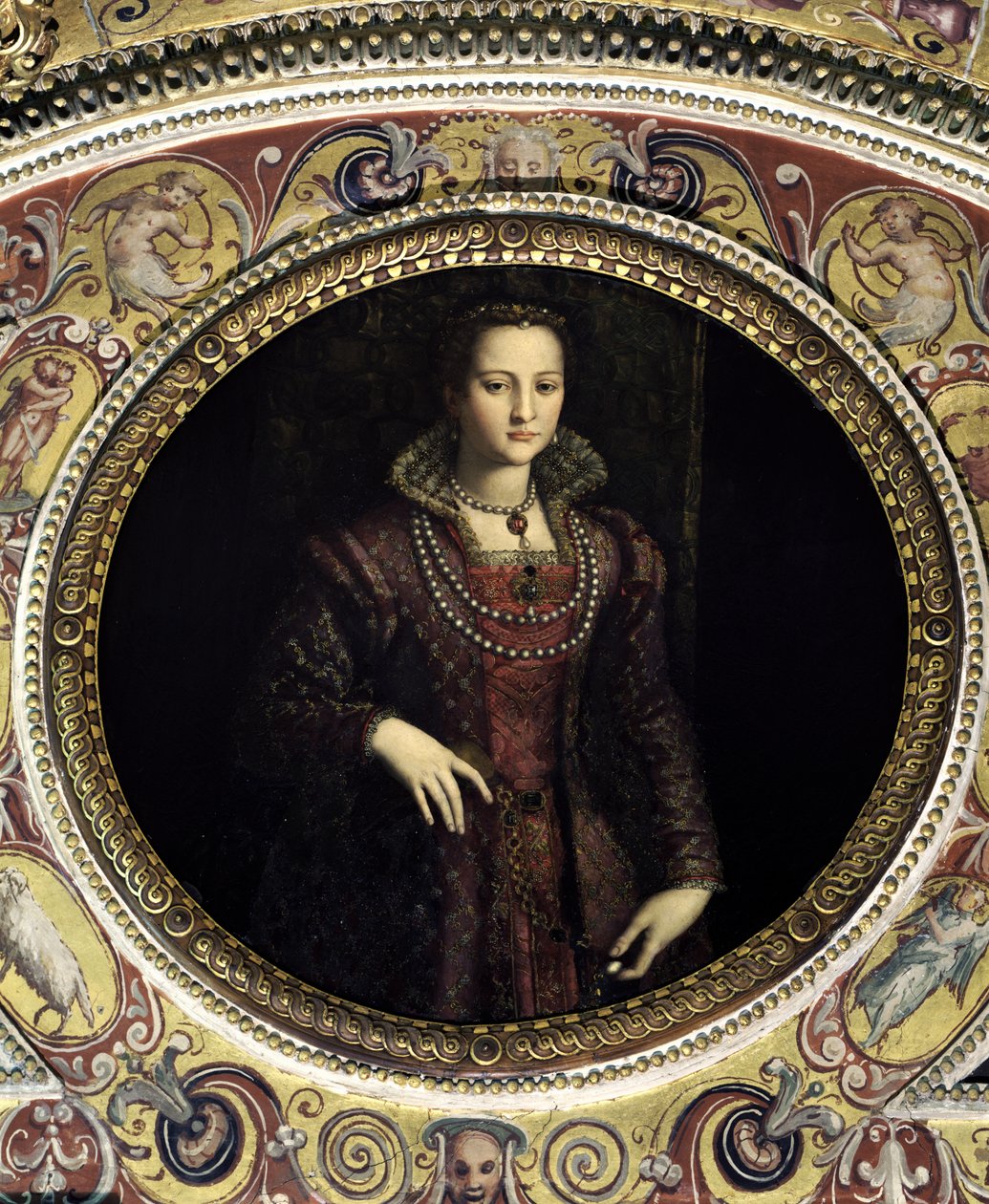 Studiolo di Francesco IのCosimo I de &39;Medici（1519-74）の妻Eleonora di Toledoの肖像、1572年（スレート） 作： アレッサンドロ・アロリ