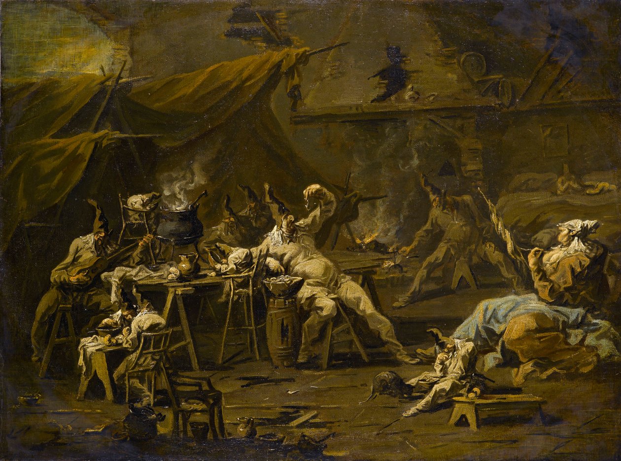 プルチネッラとコロンビーナの晩餐、1725-1730年頃 作： アレッサンドロ・マグナスコ