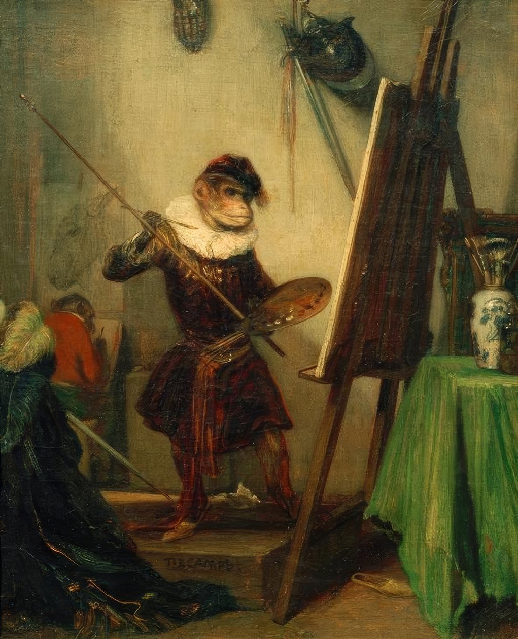 画家としての猿 作： Alexandre Gabriel Decamps