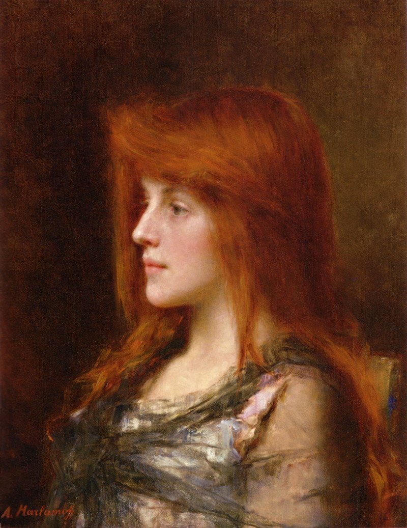若い美しさの肖像画 作： アレクセイ・ハラモフ