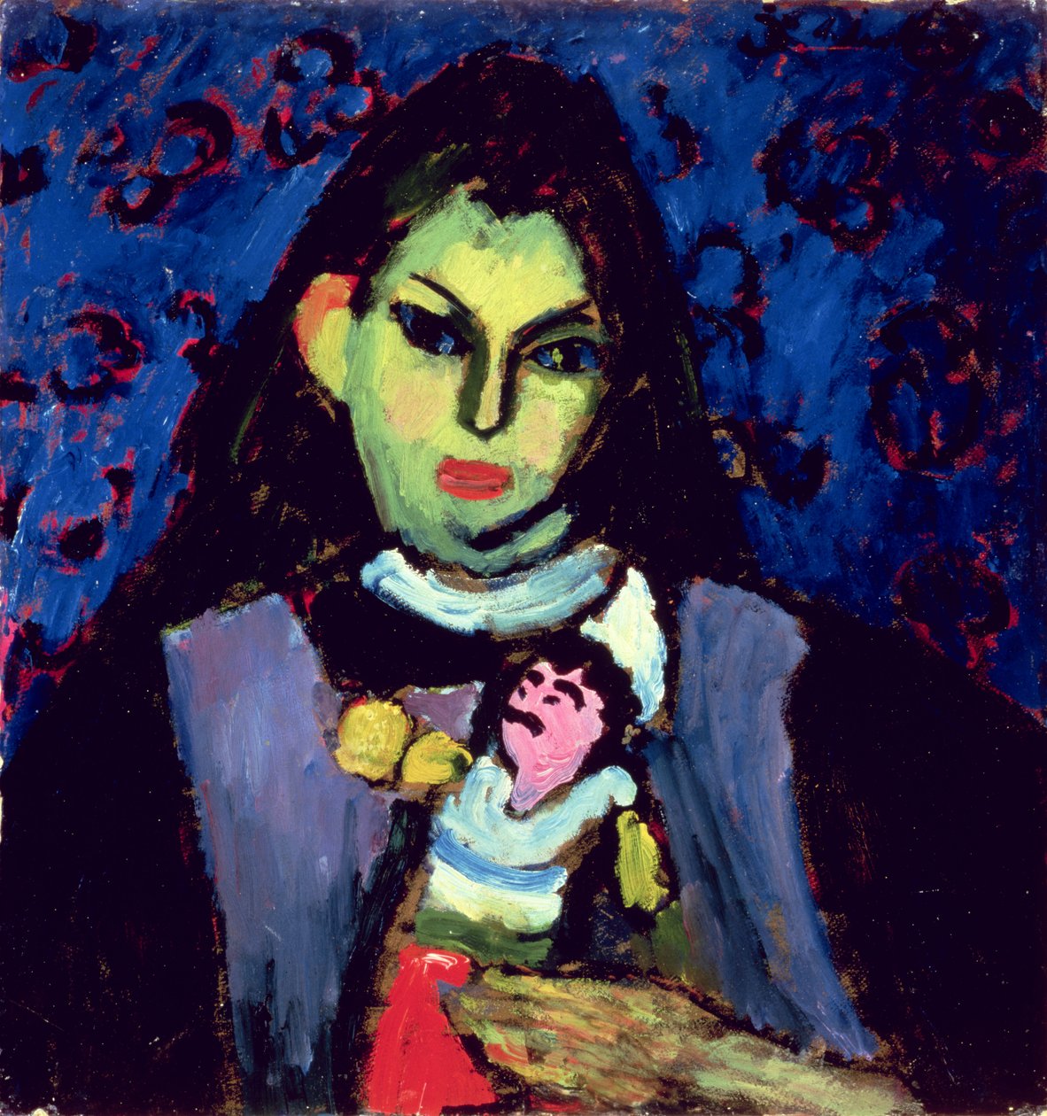 人形を持つ少女、1910年（段ボールに油彩） 作： アレクセイ・フォン・ヤウレンスキー