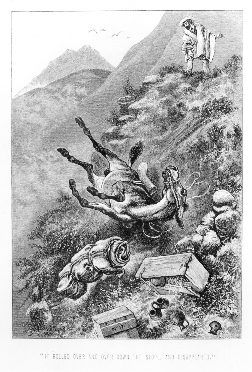 エドワード・ウィンパー作の「赤道の大アンデスの旅」（1892年）からエクアドルのキトへの道で破壊された考古学的トロフィー 作： アルフレッドシャントレーコルボールド