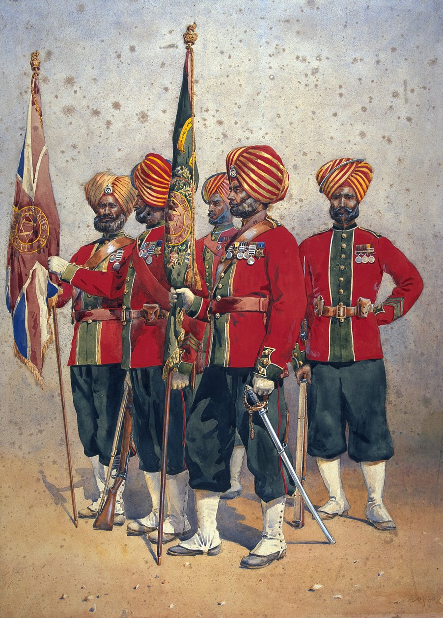 第15回ルディアナシーク教徒の兵士、GFマクマン少佐による「インドの軍隊」のイラスト、1908年に発行された1908年 作： アルフレッド・クローディ・ロヴェット