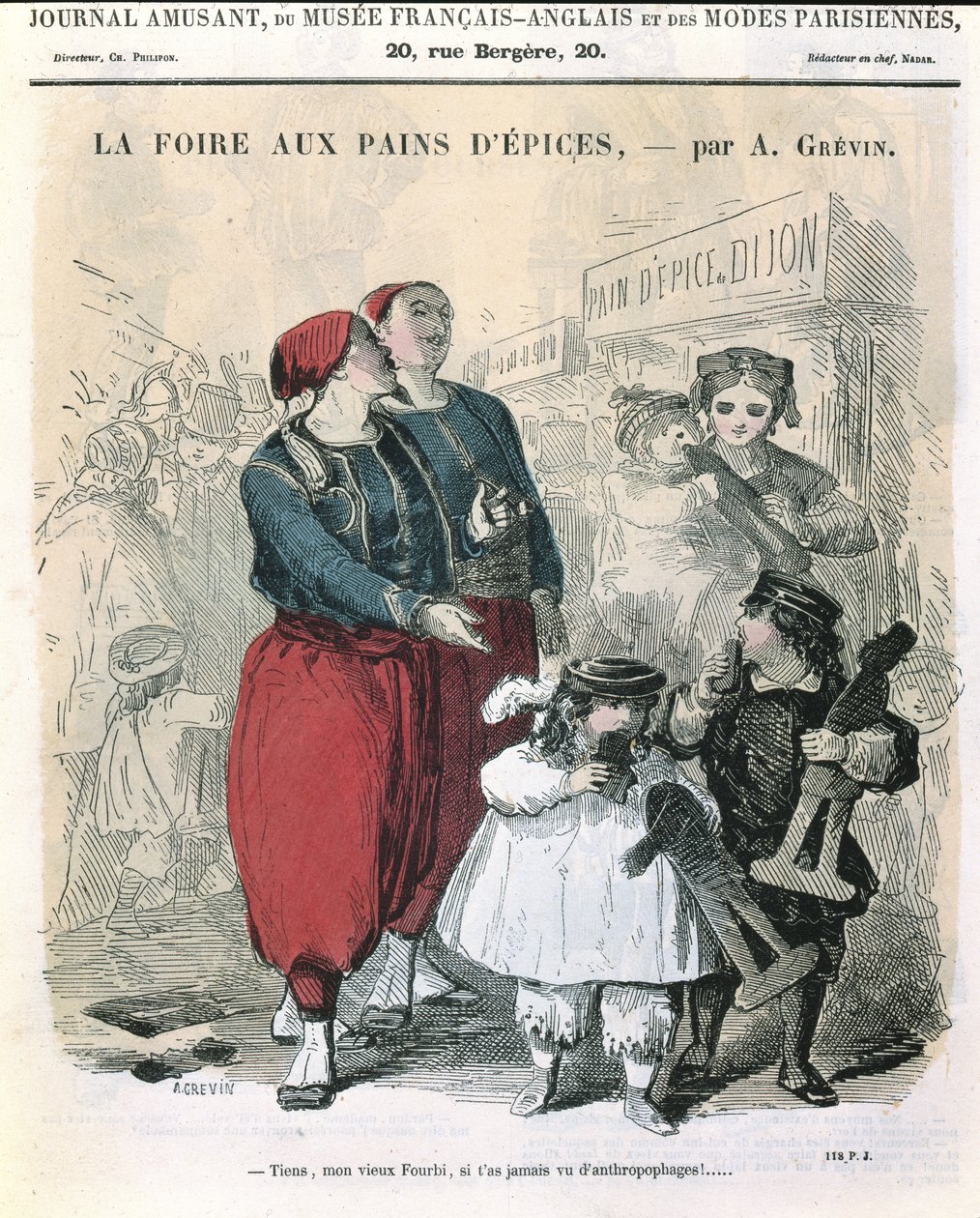 ジンジャーブレッドフェア、c.1860（カラー彫刻） 作： アルフレッド・グレビン