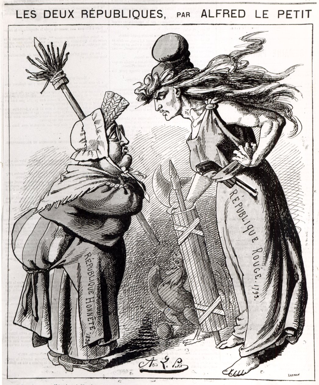 1872年の「ルグレロット」の保守的なフランス共和国に対する社会的フランス共和国を描いた漫画 作： アルフレッド・ル・プティ