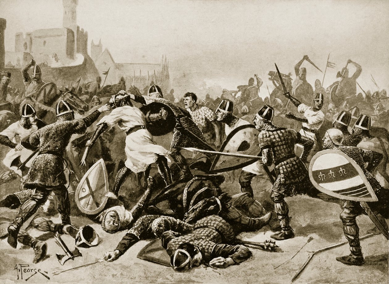 スティーブンは、リンカーンの戦い、1141年に捕虜になった、「ハッチンソンのイギリス国民の物語」、1923年頃のイラスト 作： アルフレッド・パース