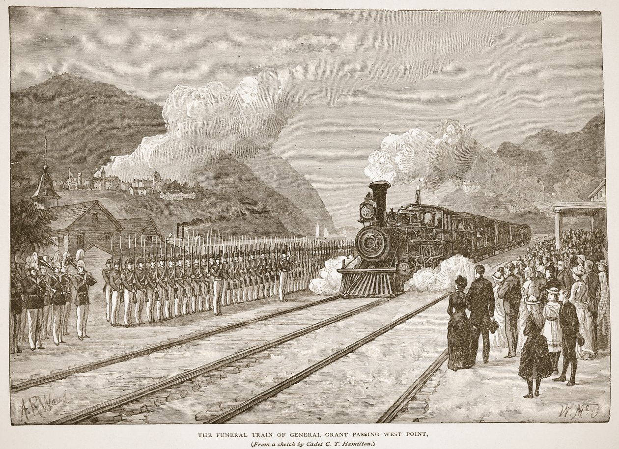 本のパブからのウェストポイントを通過するグラント将軍の葬儀列車。 1896 作： アルフレッド・ルドルフ・ウォード