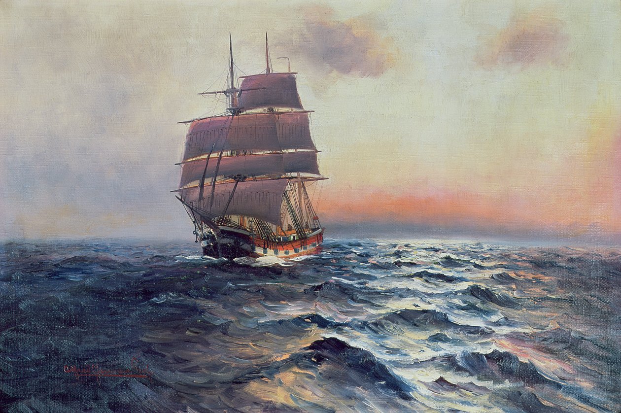 海の帆船、1910年頃 作： アルフレッド・セレニウス・ジェンセン