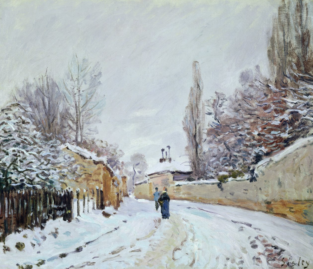 ルーベシエンヌ近くの雪の下の道、1876 作： アルフレッド・シスレー
