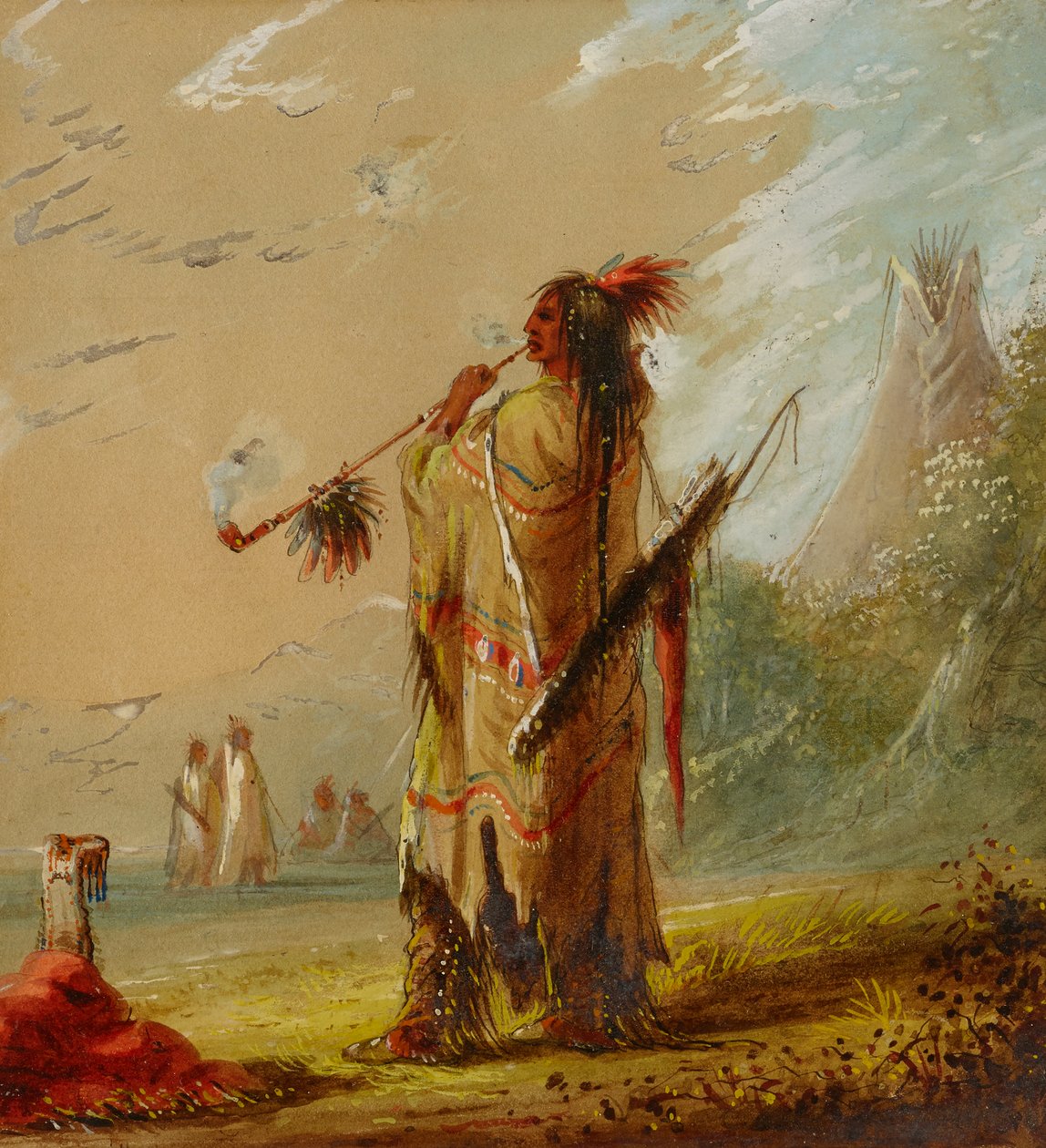 ショショーニー インディアン 喫煙、カリフォルニア州。 1860年代。 作： アルフレッドジェイコブミラー