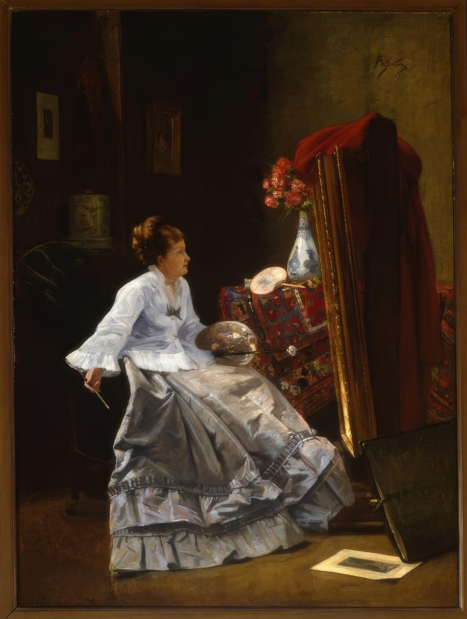 A.Stevens、彼女のイーゼル-絵画の女性に帰属 作： アルフレッド・エミール・スティーブンス