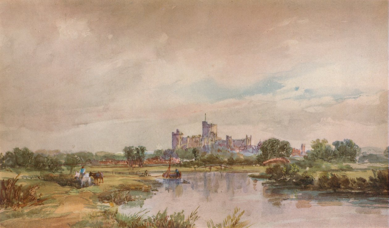 「川沿いの城」、c1851、1938 作： アルフレッド・ビッカーズ
